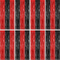 8 Pack Halloween Party Supplies, 3.28 FT x 7.05 FT Red and Black Foil Streamer, Metallic Fringe Curtains Tinsel Backdrop Party Streamer, Hanging Halloween Decorations Casino Party Decor