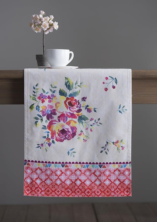 Maison d' Hermine Table Runner 100% Cotton Single Layer Table Runners 108 inches Long Decorative for Home Kitchen Dining Party Wedding Bridal Shower Spring Summer (Rose Garden, 14.50" x 108")