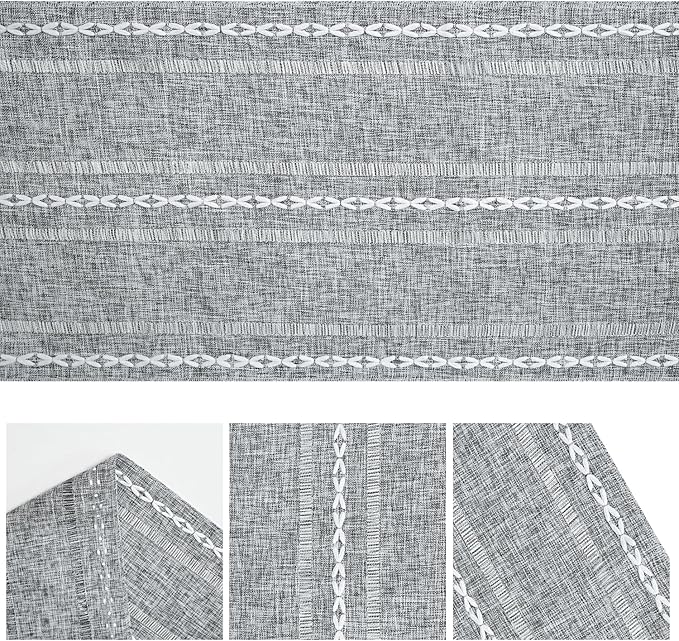 Artoid Mode Dark Grey Rustic Cotton Linen Table Runner, Seasonal Embroidered Hollow Kitchen Dining Table Decoration for Home Party Decor 13x108 Inch