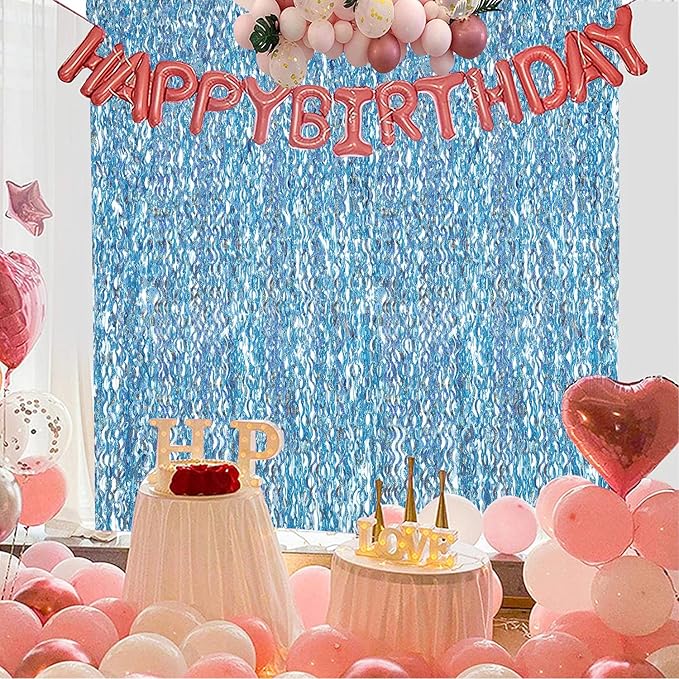 3 Pack 3.3 ft x 6.6 ft Tinsel Foil Fringe Curtain Blue - Foil Fringe Backdrop Wall Curtains for Baby Shower,Mermaid,Under The Sea,Ocean,Frozen Party Decorations