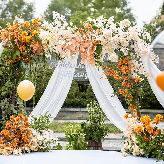 Wedding Arch Draping Fabric 6 Panels 28.7" x 20FT White Sheer Chiffon Backdrop Drapes for Wedding Ceremony Birthday Party Bridal Shower Outdoor Decoration