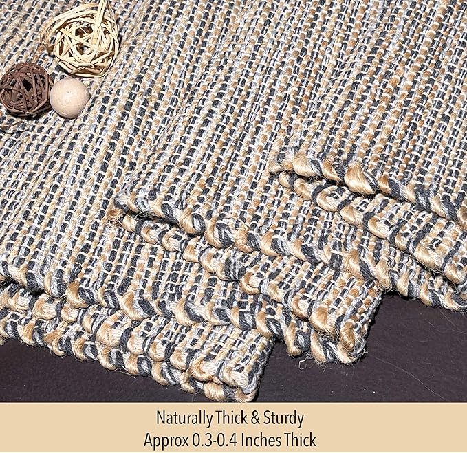 Chardin home Natural Jute Table Runner 13x90 Inch – Vintage Boho Rustic Table Decor – Handwoven Table Runner in Natural Jute and Grey – Farmhouse Dining or Console Table Accent