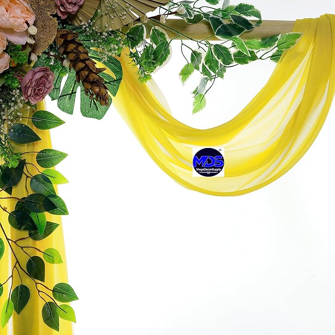 MDS Halloween Chiffon Draping Fabric - 2 Panel, 30" Wide x 100ft Long - Sheer Spooky Arbor & Canopy Drapery for Haunted House Backdrops, Party Ceilings, DIY Costumes & Themed Events - Yellow