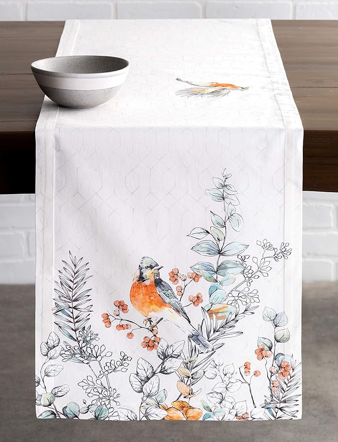 Maison d' Hermine Table Runner 100% Cotton Single Layer Table Runners 48 inches Long for Thanksgiving Christmas Decorations Home Kitchen Dining Party Wedding (Whitish Shabby Chique, 14.5" x 48")