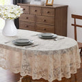 LinenZone Linen Oval Tablecloth for Rustic Vintage Decor. Sheer Lace Tablecloth Works Great As Wedding, Thanksgiving or Christmas Decor (Mia Oval 104, Linen)