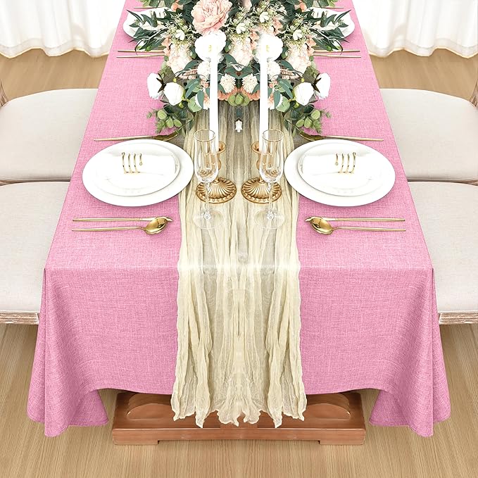 Fitable Square Table Cloth Linen Textured: Water & Stain Resistant Farmhouse Tablecloth, Washable Burlap Table Covers for Kitchen Dining Party(2 Pack, 54x54 Inch, Pink)