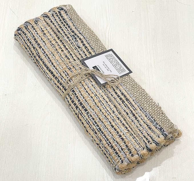 Chardin home Natural Jute Table Runner 13x48 Inch – Vintage Boho Rustic Table Decor – Handwoven Table Runner in Natural Jute and Grey – Farmhouse Dining or Console Table Accent