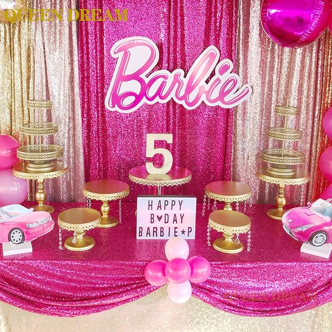 Hot Pink Sequin Backdrop 2 Panels 2FTx8FT Photo Backdrop Curtains Glitter Background for Wedding Party Stage Decorations