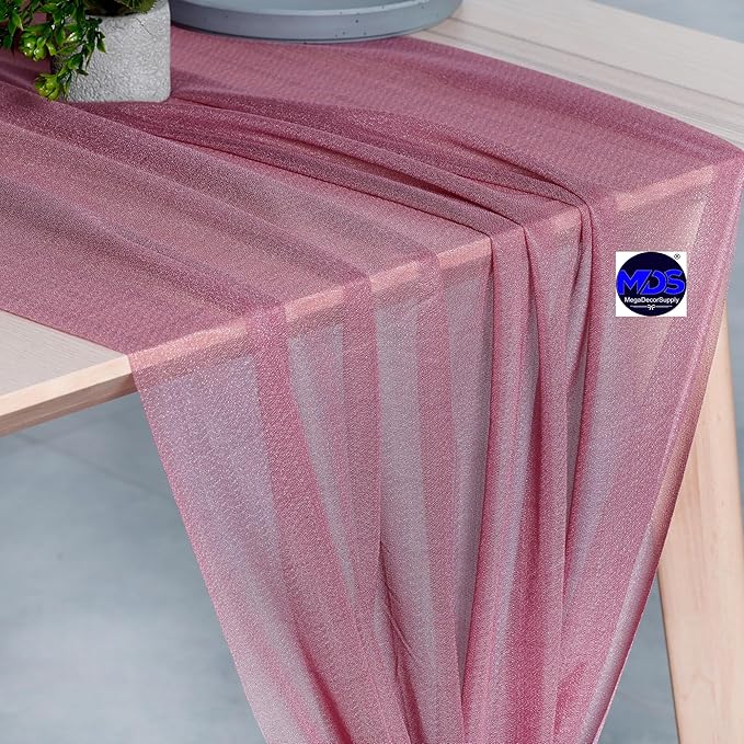 MDS 2 Pack 14ft Chiffon Table Runner 29 x 170 Inches Sheer Wedding Runner Romantic Rustic Table Runner for Wedding Decorations, Birthday Parties, Bridal Shower Party Arch Decor - mauva