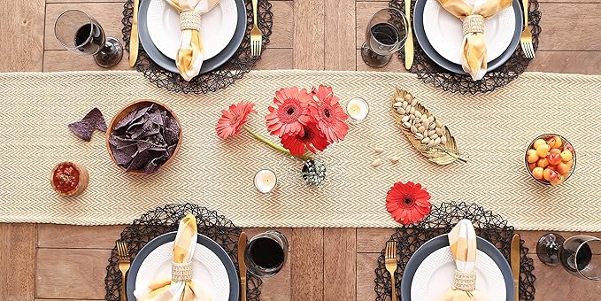 DII Woven Basic Tabletop Collection, Chevron Table Runner, 15x72, Honey Gold