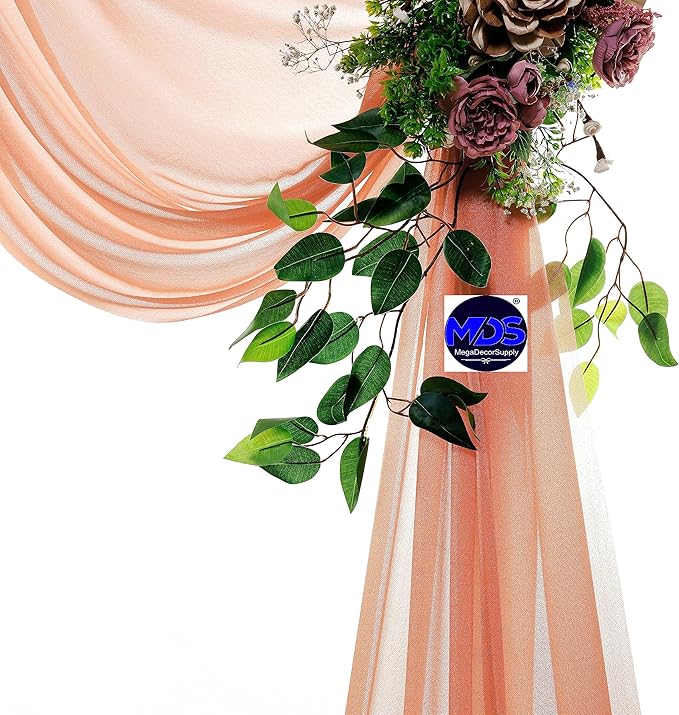 MDS Halloween Chiffon Draping Fabric - 2 Panel, 30" Wide x 100ft Long - Sheer Spooky Arbor & Canopy Drapery for Haunted House Backdrops, Party Ceilings, DIY Costumes & Themed Events - Coral Peach