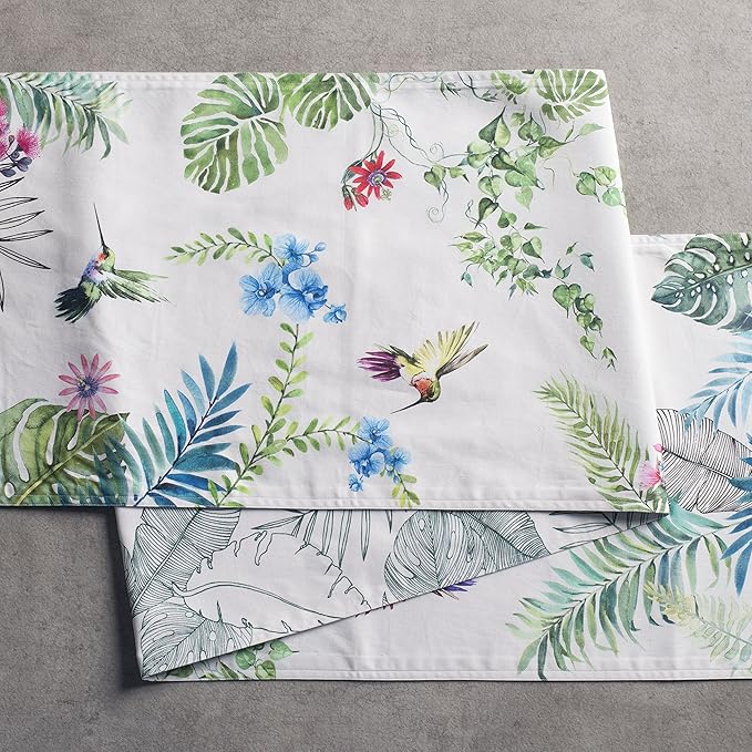 Maison d' Hermine Table Runner 100% Cotton Double Layer Table Runners 108 inches Long Decorative for Kitchen Dining Party Baby Shower Wedding Bridal Shower Spring Summer (Tropiques, 14.50" x 108")