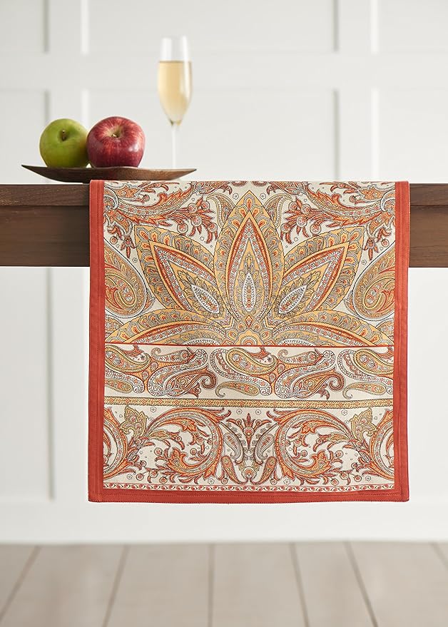 Maison d' Hermine Table Runner 100% Cotton Double Layer Table Runners 72 inches Long for Thanksgiving Christmas Decorations Home Kitchen Dining Party Wedding (Kashmir Paisley, 14.5" x 72")