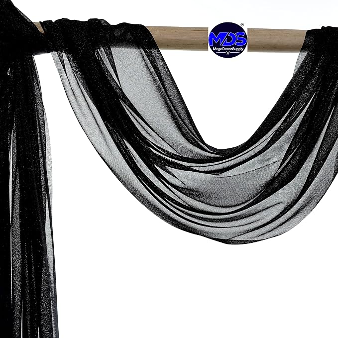 MDS Halloween Chiffon Draping Fabric - 1 Panel, 30" Wide x 75ft Long - Sheer Spooky Arbor & Canopy Drapery for Haunted House Backdrops, Party Ceilings, DIY Costumes & Themed Events - Black