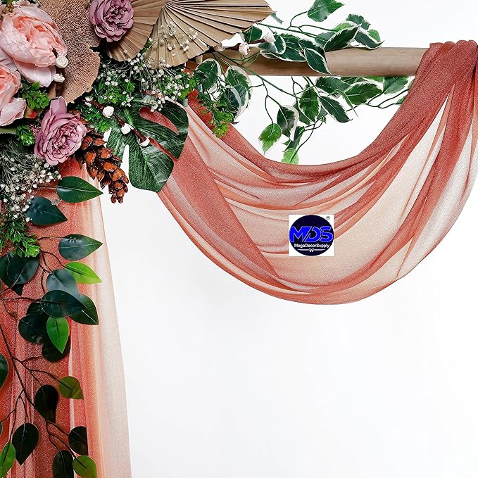 MDS Halloween Chiffon Draping Fabric - 2 Panel, 30" Wide x 50ft Long - Sheer Spooky Arbor & Canopy Drapery for Haunted House Backdrops, Party Ceilings, DIY Costumes & Themed Events - Terracotta