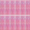 12 Pack Pink Backdrop, 3.28 FT x 7.05 FT Foil Streamers, Metallic Glitter Backdrop Pink Tinsel Fringe Curtains Party Streamers, Pink Birthday Party Decorations Photo Booth Props
