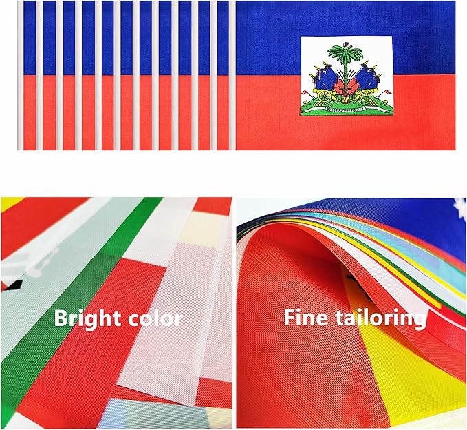 12 Pack Haiti Desk Flags Set, Haitian Small Mini Table Office Flags With 12" Solid Black Pole, Black Base and Spear Top, Miniature Desktop Flag, Home Decoration, Office Decoration, Festival