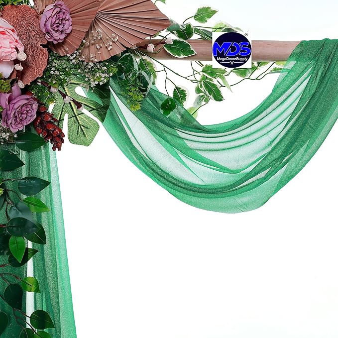 MDS Halloween Chiffon Draping Fabric - 1 Panel, 30" Wide x 20ft Long - Sheer Spooky Arbor & Canopy Drapery for Haunted House Backdrops, Party Ceilings, DIY Costumes & Themed Events - Emerald Green