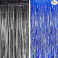 Foil Fringe Curtain Party Decorations - Black Blue Metallic Tinsel Photo Booth Backdrop Party Steamers Curtains for Birthdays Christmas New Years Homecoming Decoration