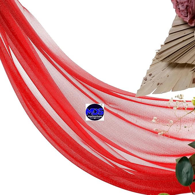 MDS Halloween Chiffon Draping Fabric - 2 Panel, 30" Wide x 75ft Long - Sheer Spooky Arbor & Canopy Drapery for Haunted House Backdrops, Party Ceilings, DIY Costumes & Themed Events - Red