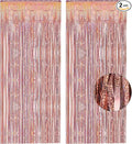 Rose Gold Tinsel Curtain Party Backdrop - GREATRIL Foil Fringe Curtain Streamers for Bachelorette Party Decorations Bride Be Party Streamers 2 Packs (Rose Gold)