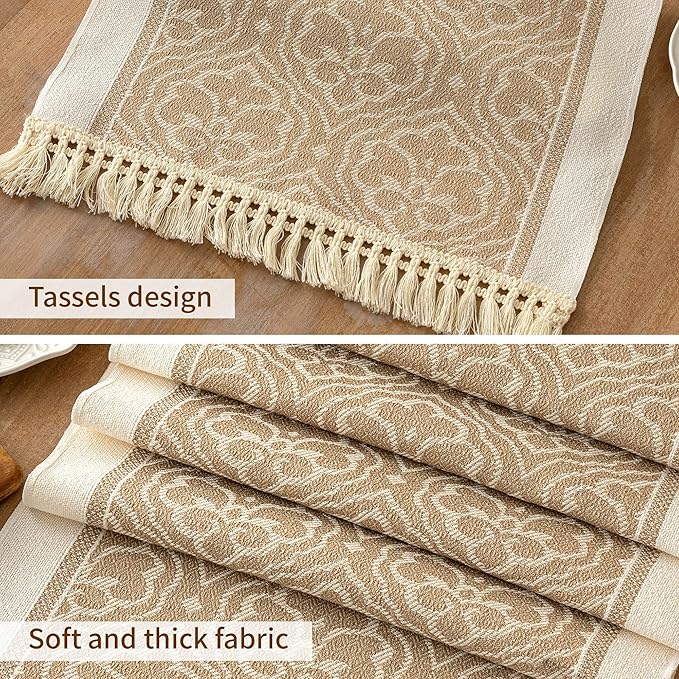Table Runner 48 Inches Long,Waterproof Boho Table Runner with Tassel Fringe,Table Runners for Party Coffee Table