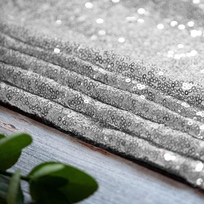 JYFLZQ Silver Sequin Backdrop Curtains 6ft x 8ft 1 Panel Glitter Photo Booth Backdrops Sparkly Photography Background Drapes for Parties Wedding Bridal Showers