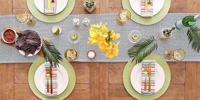 DII Woven Basic Tabletop Collection, Chevron Table Runner, 15x72, Nautical Blue