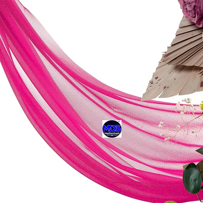 MDS Halloween Chiffon Draping Fabric - 2 Panel, 30" Wide x 50ft Long - Sheer Spooky Arbor & Canopy Drapery for Haunted House Backdrops, Party Ceilings, DIY Costumes & Themed Events - Hot Pink