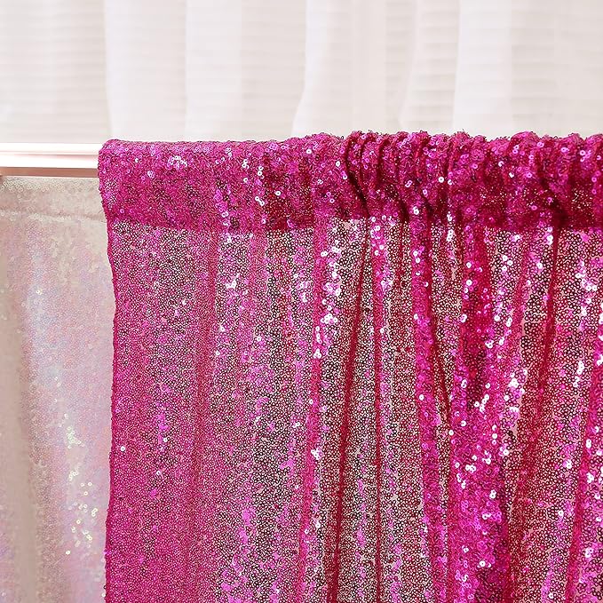 Poise3EHome Hot Pink Sequin Backdrop Curtains,4 Panels 2FTx8FT Glitter Background for Party Birthday Party Baby Shower Wedding Christmas Thanksgiving Halloween Holiday Festival Decor