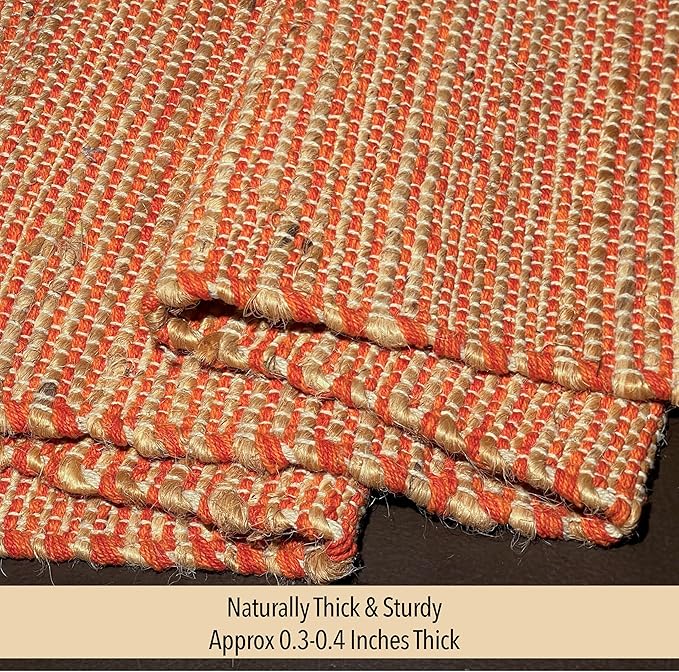 Chardin home Natural Jute Table Runner 13x90 Inch – Vintage Boho Rustic Table Decor – Handwoven Table Runner in Natural Jute and Rust Orange – Farmhouse Dining or Console Table Accent
