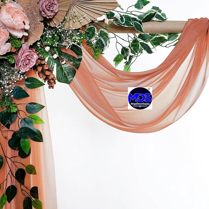 MDS Halloween Chiffon Draping Fabric - 1 Panel, 30" Wide x 50ft Long - Sheer Spooky Arbor & Canopy Drapery for Haunted House Backdrops, Party Ceilings, DIY Costumes & Themed Events - Coral Peach