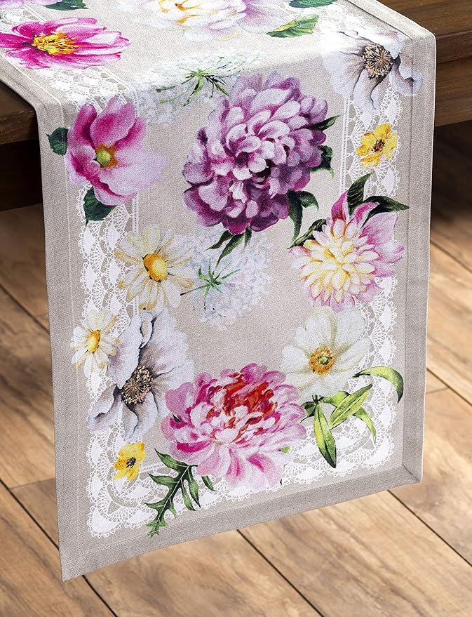 Maison d' Hermine Table Runner 100% Cotton Single Layer Table Runners 72 inches Long Decorative for Home Kitchen Dining Party Baby Shower Wedding Bridal Shower Spring Summer (Pivoine, 14.50" x 72")