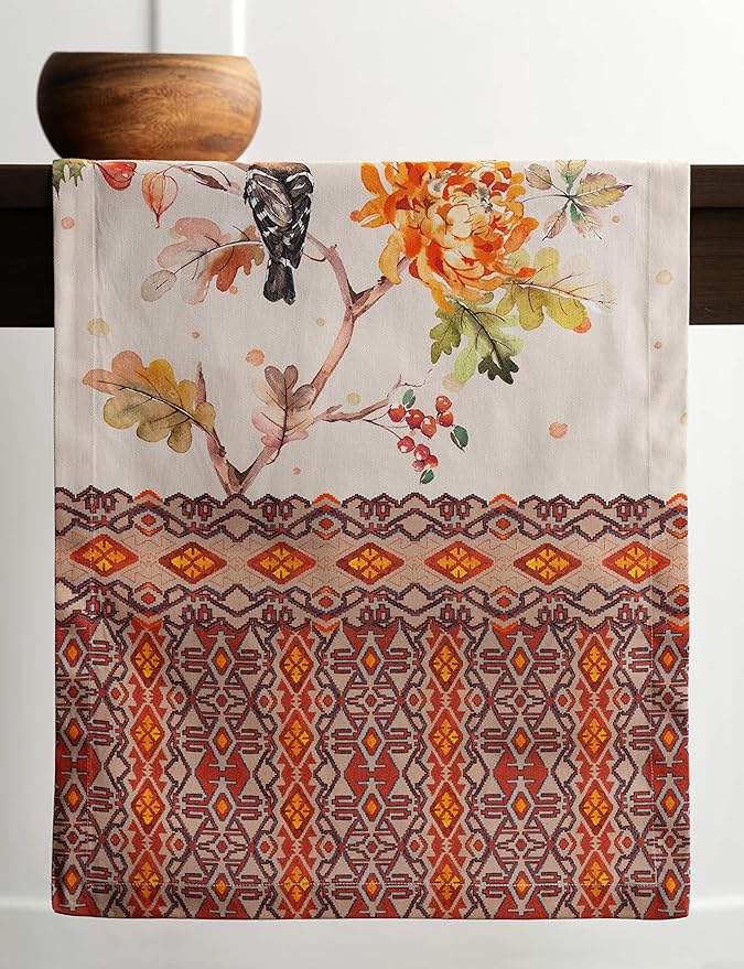 Maison d' Hermine Table Runner 100% Cotton Single Layer Table Runners 108 inches Long for Thanksgiving Christmas Decorations Home Kitchen Dining Party Wedding (Kelim - Prairie, 14.5" x 108")