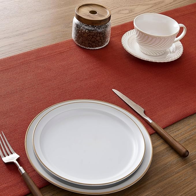 ZeeMart Linen Textured Border Table Runner, 14 x 48 Inch Orange, Farmhouse Style Burnt Orange Fall Table Runners 48 Inches Long, Easy Care Everyday Polyester Table Runner