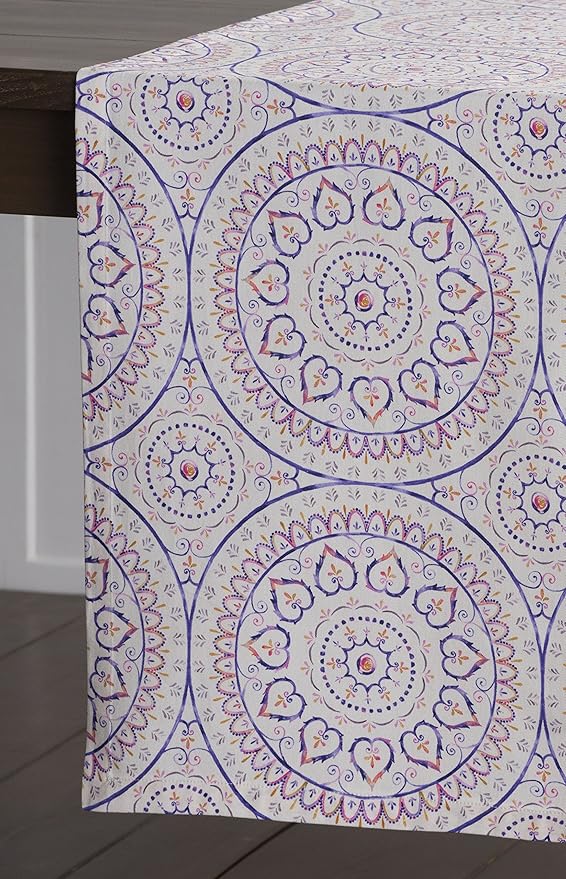 Maison d' Hermine Table Runner 100% Cotton Single Layer Table Runners 72 inches Long Decorative for Home Kitchen Dining Party Baby Shower Wedding Bridal Shower Spring Summer (Mandala, 14.50" x 72")