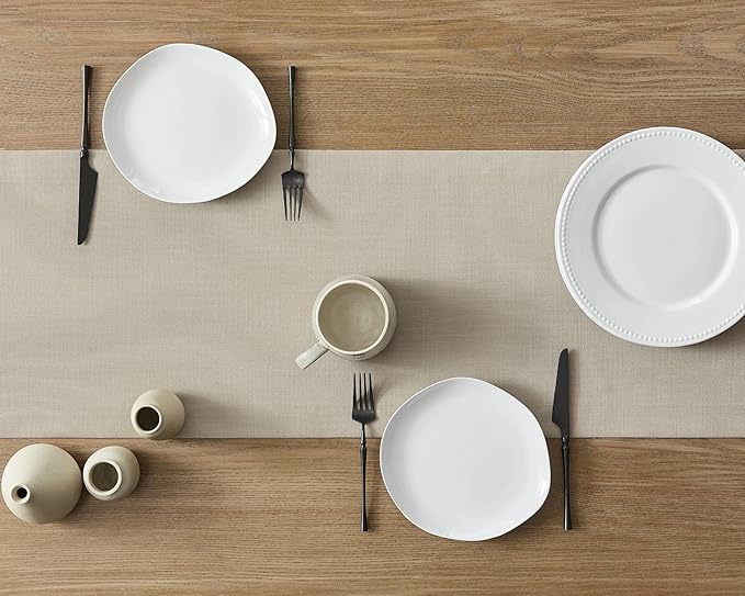 ZeeMart Linen Textured Border Table Runner, 14 x 72 Inch Natural, Farmhouse Style Neutral Table Runners 72 Inches Long, Easy Care Everyday Polyester Table Runner