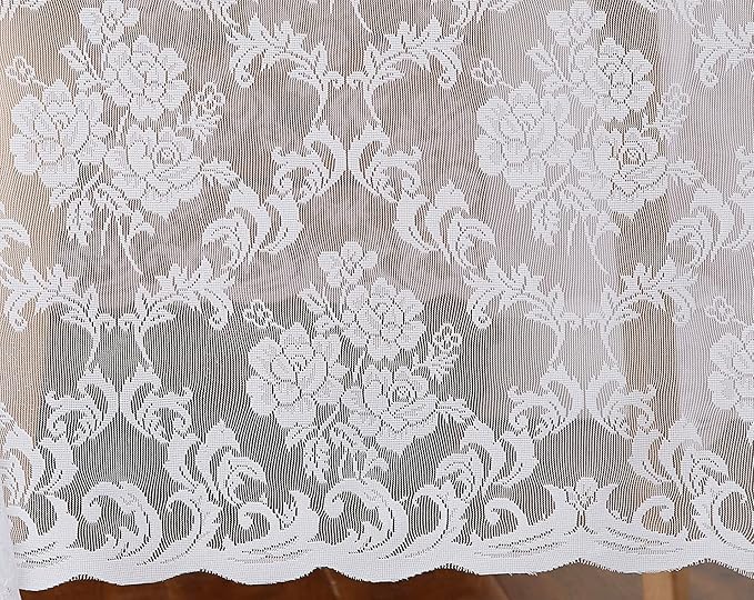 LinenZone White Round Tablecloth for Rustic Vintage Decor. Sheer Lace Tablecloth Works Great As Wedding, Thanksgiving or Christmas Decor. (Mia 90 Round, White)