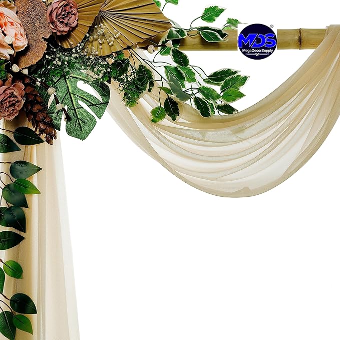 MDS Halloween Chiffon Draping Fabric - 1 Panel, 30" Wide x 20ft Long - Sheer Spooky Arbor & Canopy Drapery for Haunted House Backdrops, Party Ceilings, DIY Costumes & Themed Events - Champagne Gold