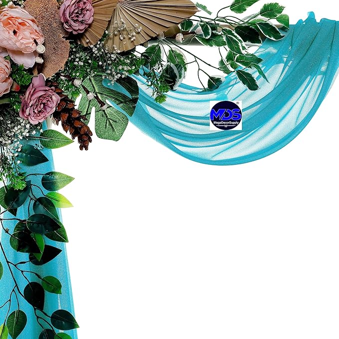 MDS Halloween Chiffon Draping Fabric - 2 Panel, 30" Wide x 30ft Long - Sheer Spooky Arbor & Canopy Drapery for Haunted House Backdrops, Party Ceilings, DIY Costumes & Themed Events - Peacock Blue