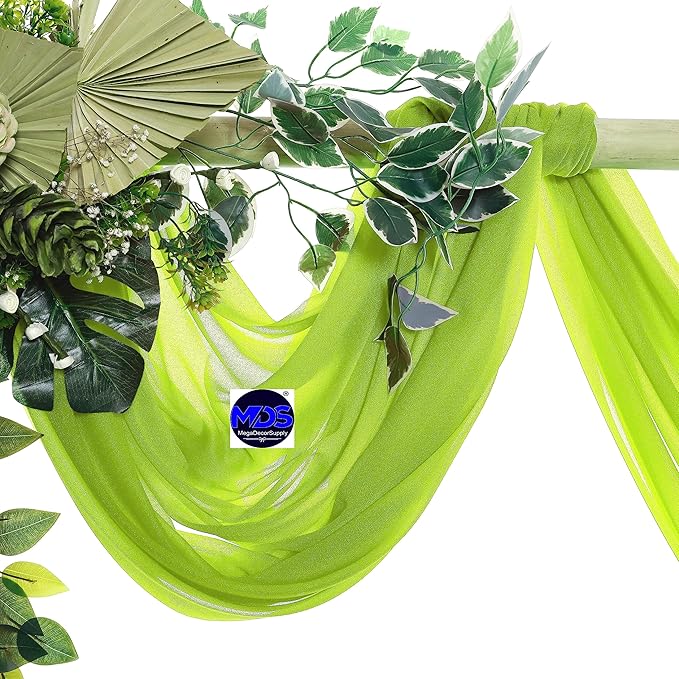 MDS Halloween Chiffon Draping Fabric - 2 Panel, 30" Wide x 75ft Long - Sheer Spooky Arbor & Canopy Drapery for Haunted House Backdrops, Party Ceilings, DIY Costumes & Themed Events - Parrot Green