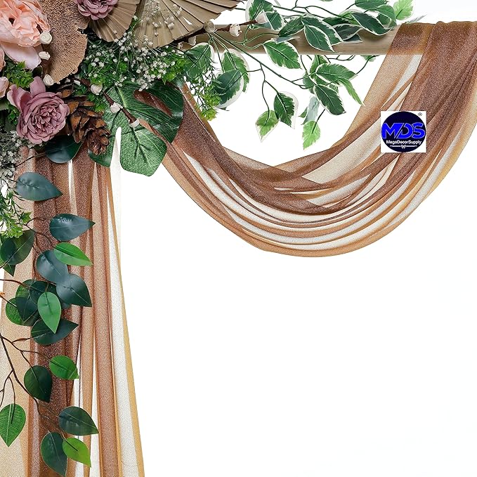 MDS Halloween Chiffon Draping Fabric - 2 Panel, 30" Wide x 40ft Long - Sheer Spooky Arbor & Canopy Drapery for Haunted House Backdrops, Party Ceilings, DIY Costumes & Themed Events - Mocha