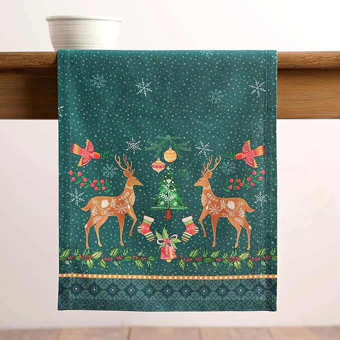 Maison d' Hermine Table Runner 100% Cotton Single Layer Table Runners 108 inches Long for Thanksgiving Christmas Decorations Home Kitchen Dining Party Wedding (Hygge Christmas, 14.5" x 108")