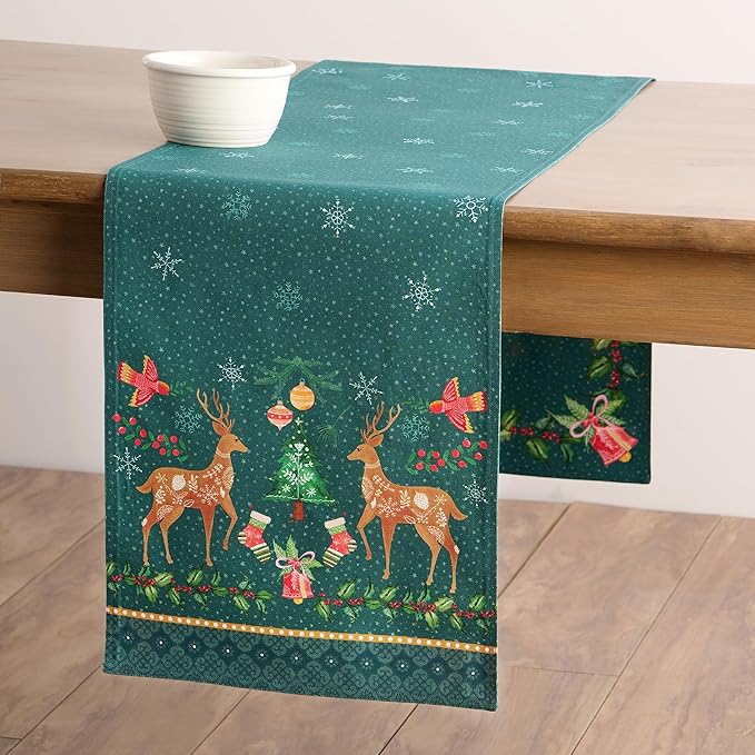 Maison d' Hermine Table Runner 100% Cotton Double Layer Table Runners 72 inches Long for Thanksgiving Christmas Decorations Home Kitchen Dining Party Wedding (Hygge Christmas, 14.5" x 72")