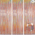 Foil Fringe Curtains Party Decorations - Melsan 3 Pack 3.2 x 8.2 ft Tinsel Curtain Party Photo Backdrop for Birthday Party Baby Shower Rose Gold