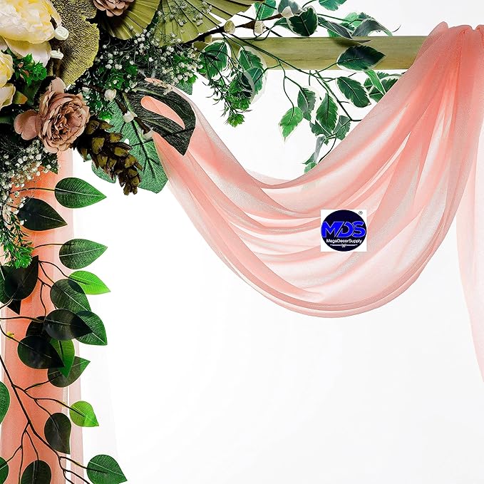 MDS Halloween Chiffon Draping Fabric - 2 Panel, 30" Wide x 20ft Long - Sheer Spooky Arbor & Canopy Drapery for Haunted House Backdrops, Party Ceilings, DIY Costumes & Themed Events - Peach