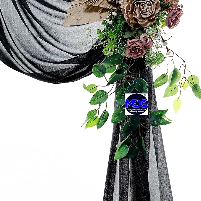 MDS Halloween Chiffon Draping Fabric - 2 Panel, 30" Wide x 20ft Long - Sheer Spooky Arbor & Canopy Drapery for Haunted House Backdrops, Party Ceilings, DIY Costumes & Themed Events - Black