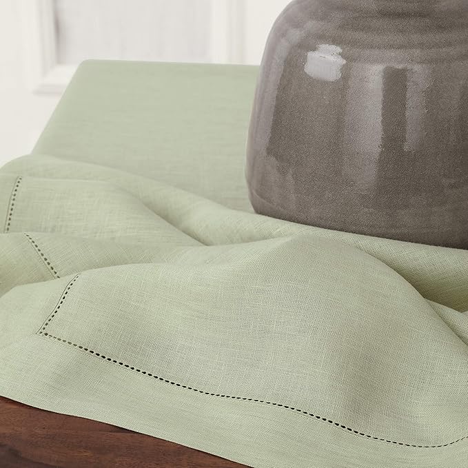 Solino Home Linen Sage Green Tablecloth 60 x 132 Inch - Classic Hemstitch, 100% Pure Linen Rectangular Tablecloth - Machine Washable Table Cloth for Fall, Autumn, Thanksgiving, Christmas