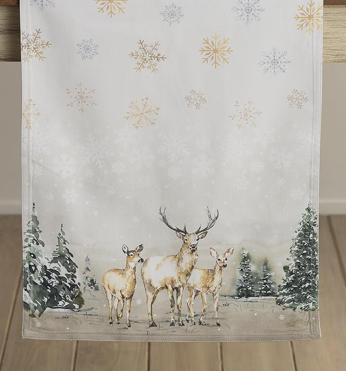Maison d' Hermine Table Runner 100% Cotton Double Layer Table Runners 108 inches Long for Thanksgiving Christmas Decorations Home Kitchen Dining Party Wedding (Deer in The Woods, 14.5" x 108")