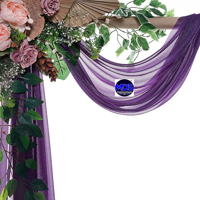 MDS Halloween Chiffon Draping Fabric - 2 Panel, 30" Wide x 100ft Long - Sheer Spooky Arbor & Canopy Drapery for Haunted House Backdrops, Party Ceilings, DIY Costumes & Themed Events - Cadbury Purple